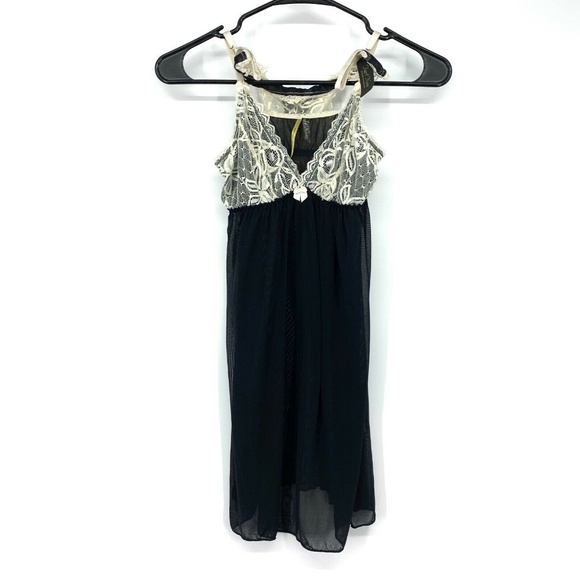 Tart Noir Other - Tart Noir Lingerie Babydoll Chemise Womens Small Black Beige Lace Panties NWT